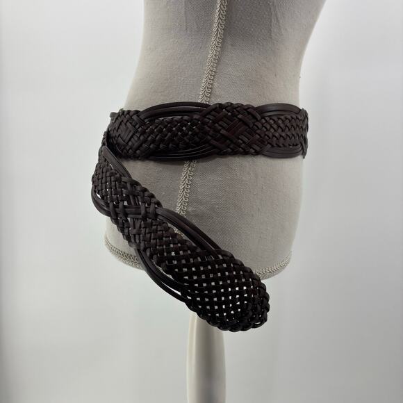 Womens Plus Sz 2XL Brown Leather Weaved Belt Wide Boho Casual - Picture 6 of 11